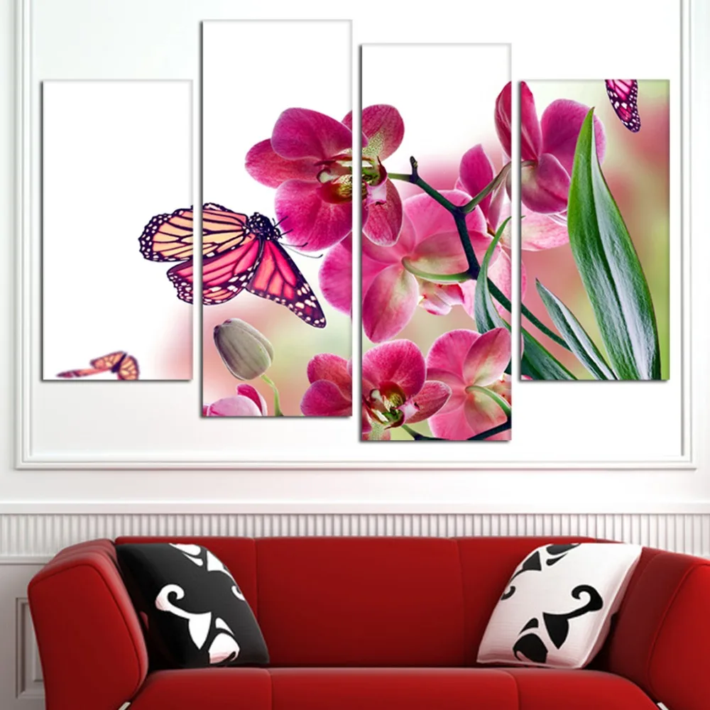 Free shipping 4 Panels The beautiful butterfly and orchid Picture HD Canvas Print Painting Artwork Wall Art Canvas Wholesale 
Free shipping 4 Panels The beautiful butterfly and orchid Picture HD Canvas Print Painting Artwork Wall Art Canvas Wholesale