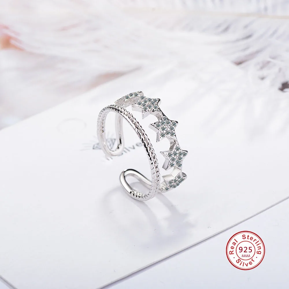 Оригинальные женские серебряные кольца со звездами эффектные двойные для