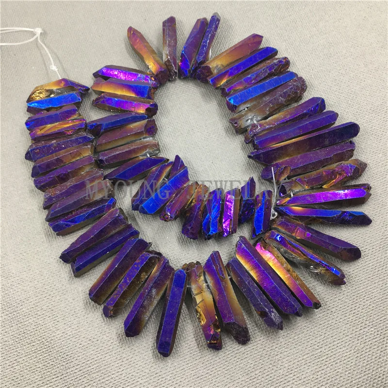 

MY0776 Matte Purple Crystal Quartz Titanium Stick Beads,Rough Rainbow Quartz Healing Spike Point,Raw Quartz Top Drilled Beads