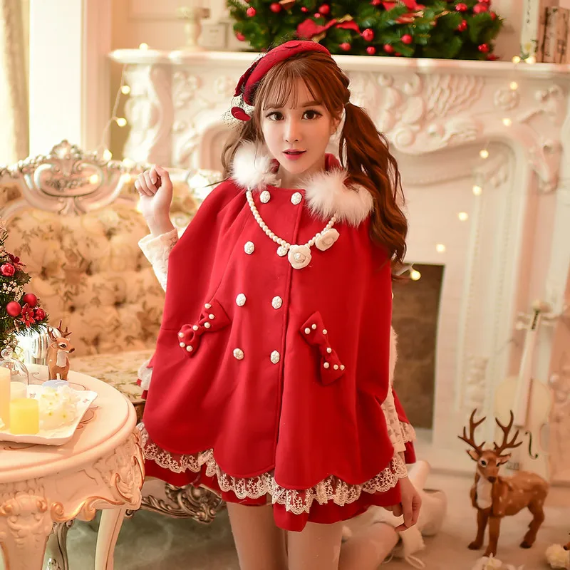 Princess sweet lolita coat Candy rain new winter christmas new year lace bow fur collar with chain hooded Woolen cloak C15CD5926
Princess sweet lolita coat Candy rain new winter christmas new year lace bow fur collar with chain hooded Woolen cloak C15CD5926
