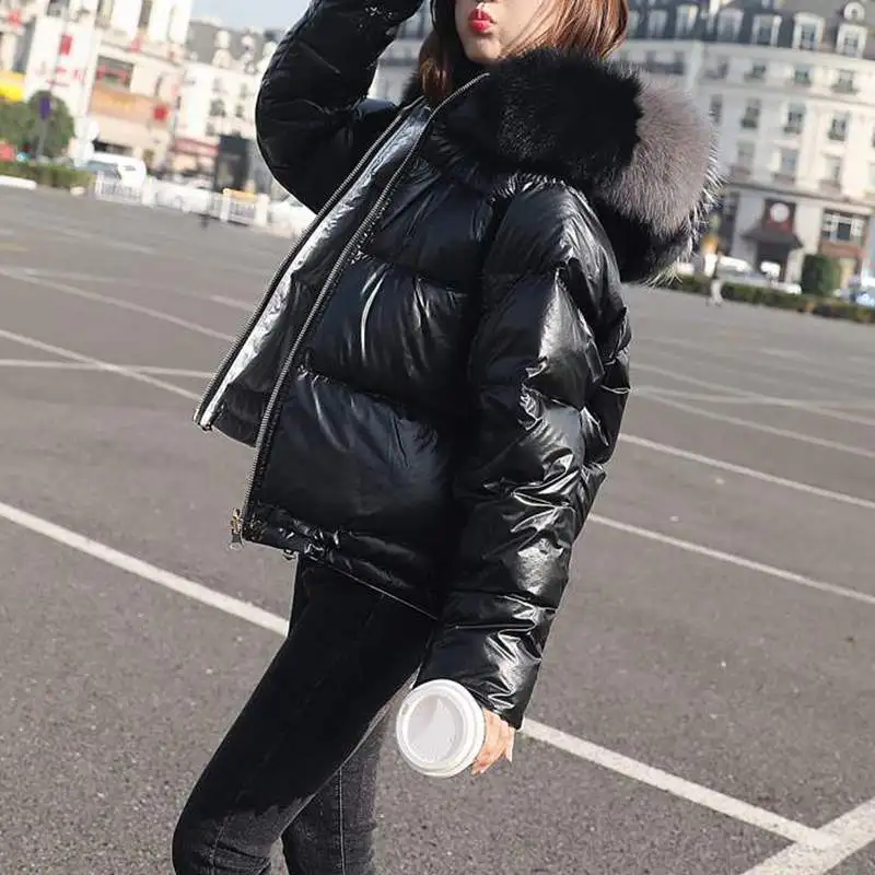 Women Real Fur Coats Down Jackets with Fox Trim Lady's Fashion Long Sleeve Zipped Outerwear Fall Winter Warm Overcoat UX68 | Женская