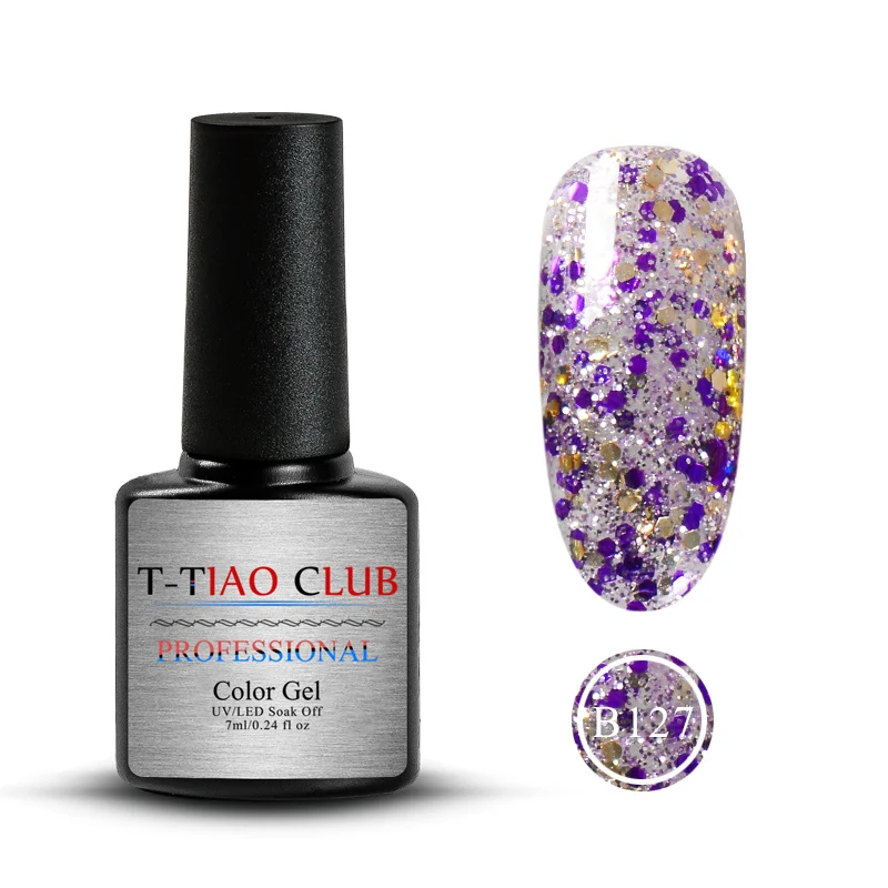 T-TIAO CLUB 7ml Gel Nail Polish Holographic Glitter Sequins Gel Varnish Shiny Soak Off UV Nail Art Lacquer