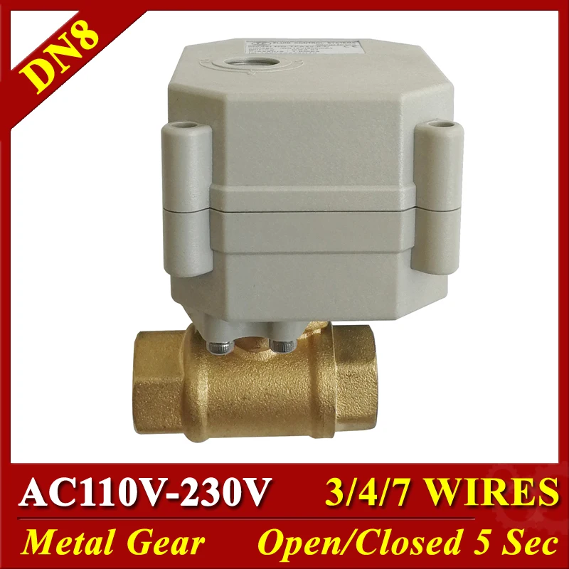 

Brass 1/4" 3/8'' Electric Water Valves AC110V-230V 3/4/7 Wires DN8 DN10 Automated Valves Metal Gear For Water Control