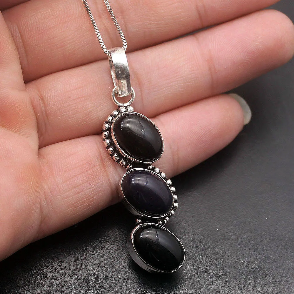 Fashion Jewelry Natural Black Onyx925 Sterling Silver Color Charms Necklaces Pendants 60mm H107
Fashion Jewelry Natural Black Onyx925 Sterling Silver Color Charms Necklaces Pendants 60mm H107