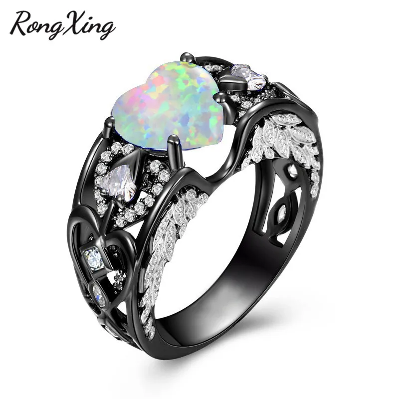 RongXing Модные кольца с белым огнем и опалом для женщин кольцо любовным сердцем