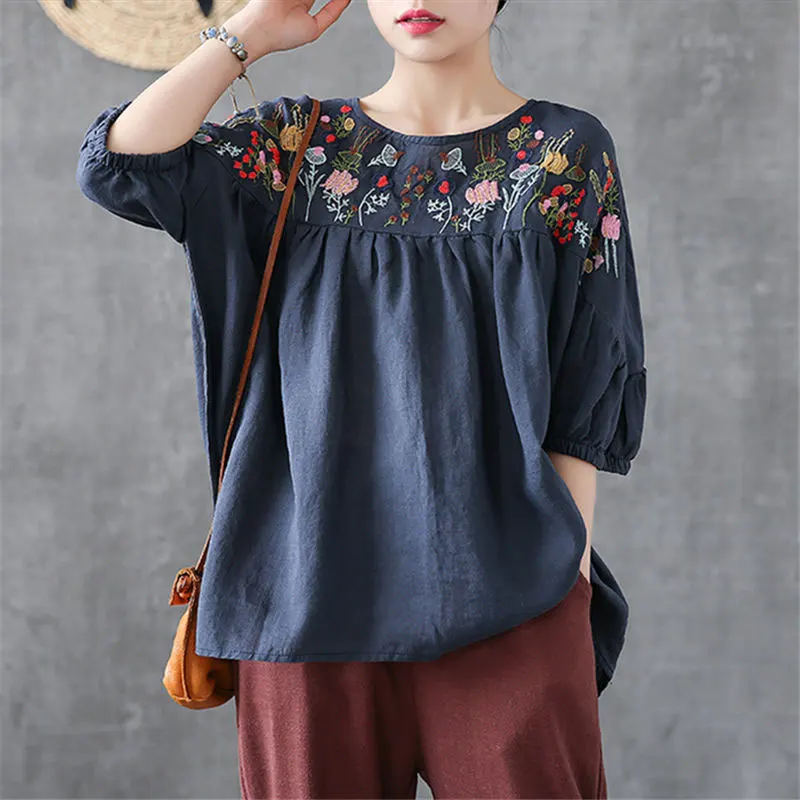 F&je New Summer Cotton Linen Tops Plus Size Floral Embroidery Vintage Loose Casual Tshirt Lady O-neck Short Sleeve Tee Shirt P13
F&je New Summer Cotton Linen Tops Plus Size Floral Embroidery Vintage Loose Casual Tshirt Lady O-neck Short Sleeve Tee Shirt P13