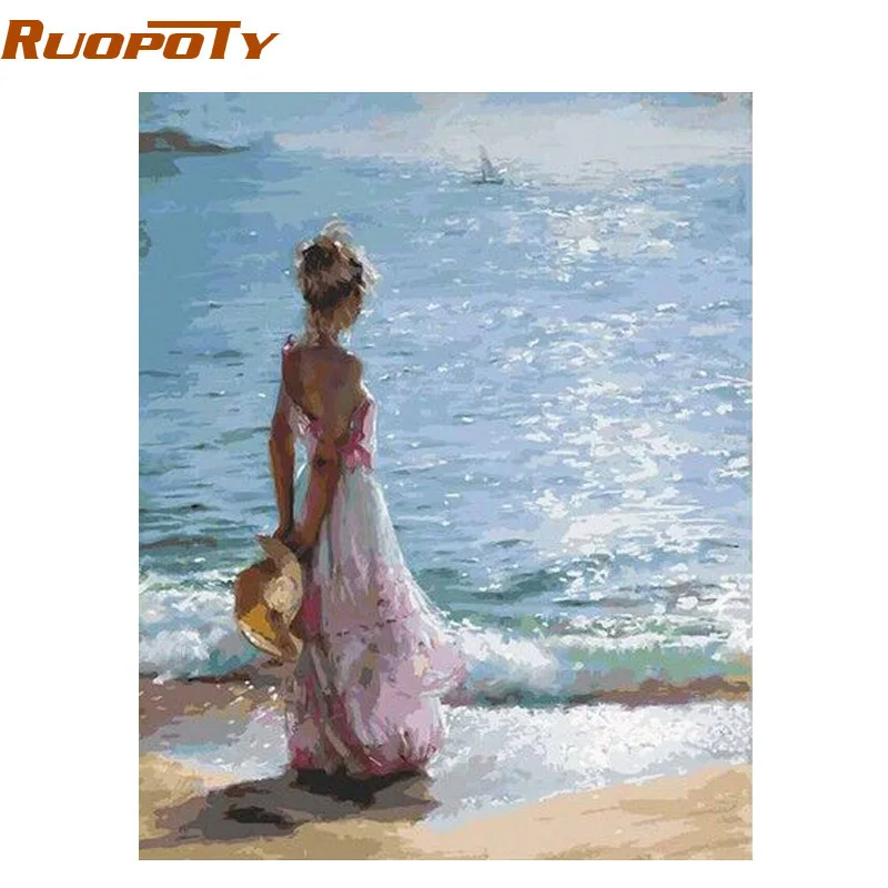 RUOPOTY рамка с рисунком морская девушка DIY картина по номерам уникальная Подарочная