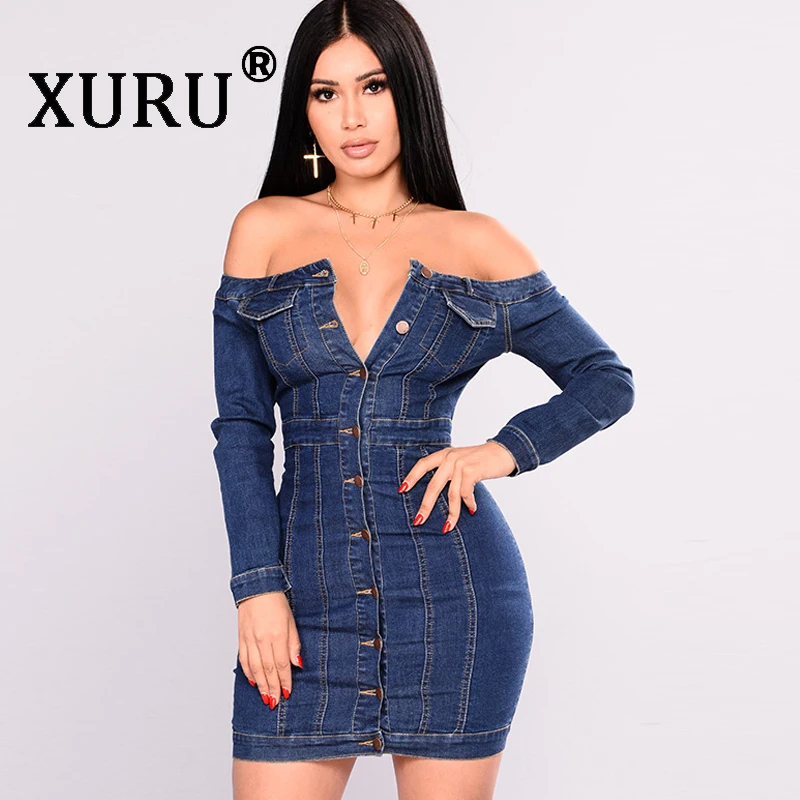 XURU New Women's Sexy Denim Dress One-Shoulder Single-breasted Skinny Bag Hip Washing Denim Dress
XURU New Women's Sexy Denim Dress One-Shoulder Single-breasted Skinny Bag Hip Washing Denim Dress