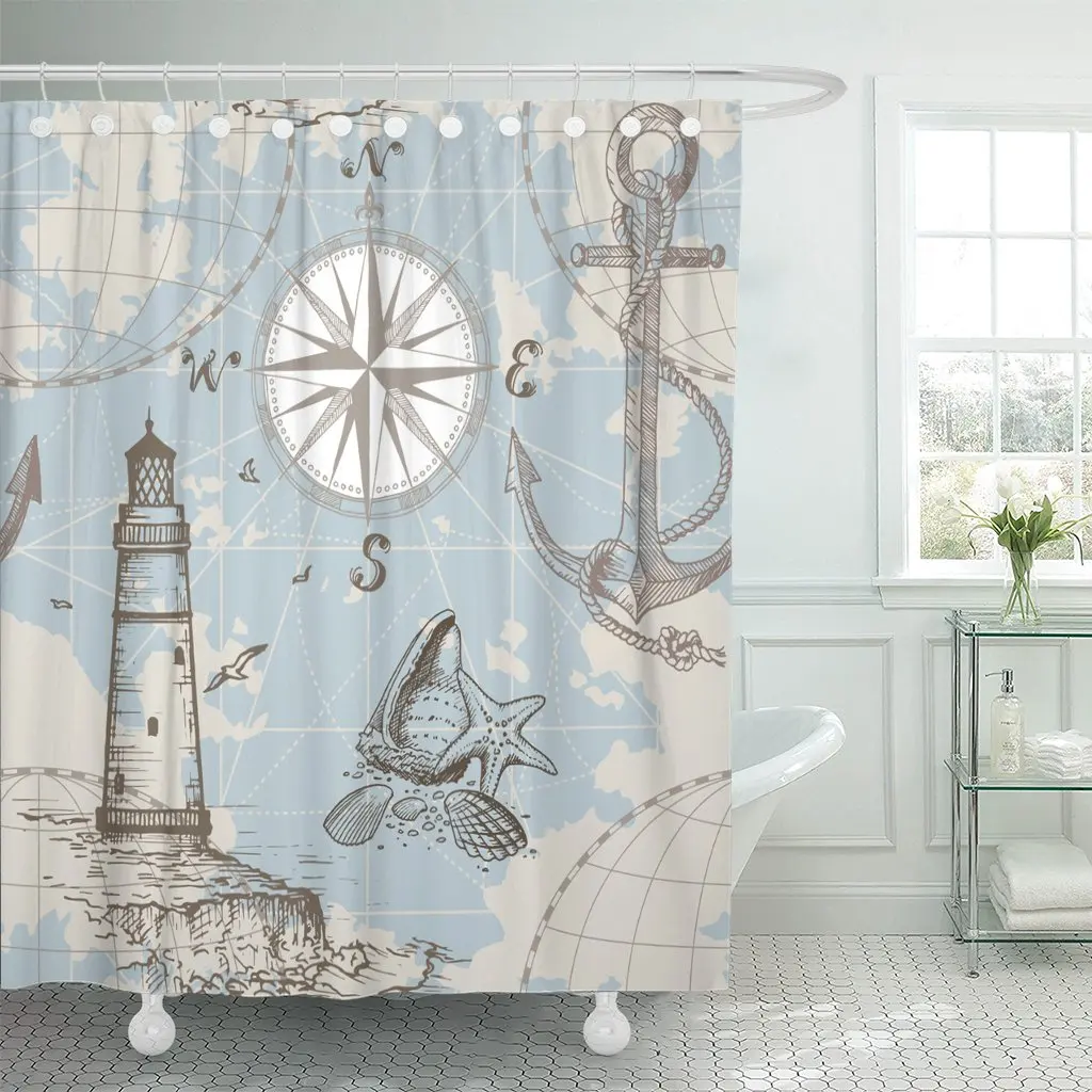 Sea Map with Compass Lighthouse Anchor and Seashells Perfect and Prints Old Waterproof Decorative Bathroom Odorless Eco
Sea Map with Compass Lighthouse Anchor and Seashells Perfect and Prints Old Waterproof Decorative Bathroom Odorless Eco