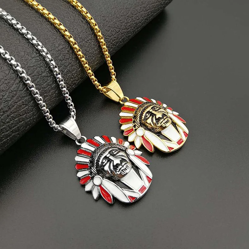 Hip Hop Gold Silver Color Titanium Stainless Steel Indian Chief Pendants Necklace for Men Rapper Jewelry Drop Shipping
Hip Hop Gold Silver Color Titanium Stainless Steel Indian Chief Pendants Necklace for Men Rapper Jewelry Drop Shipping