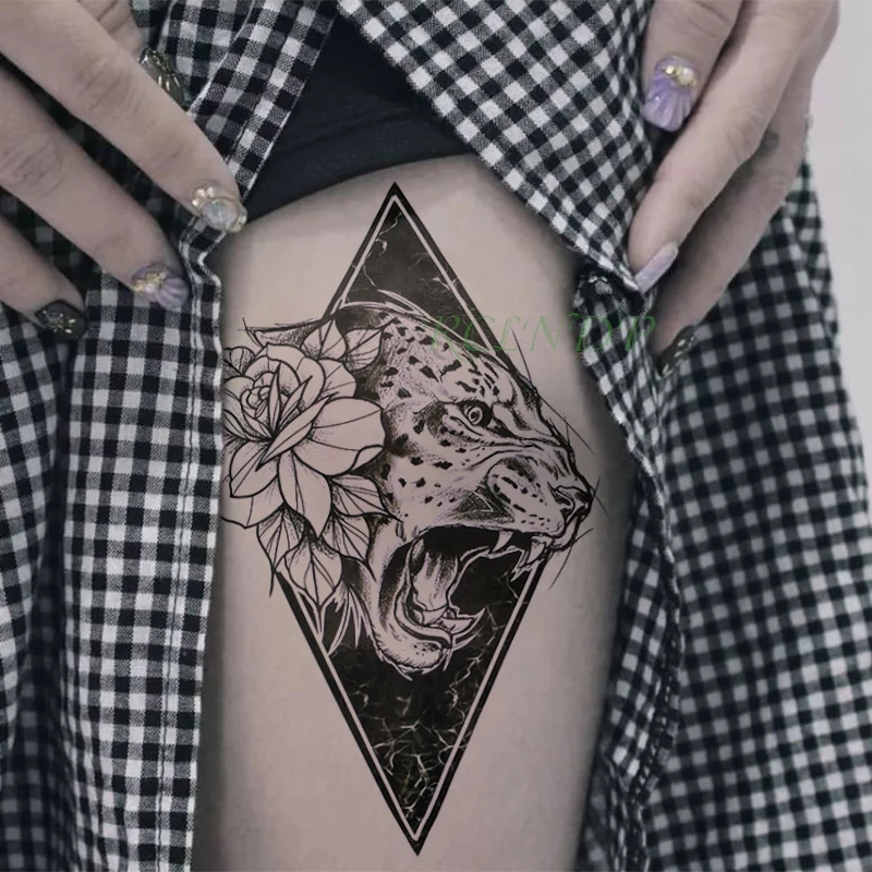 Водостойкая Временная тату-наклейка Леопардовый Оливковый лист пантера тату