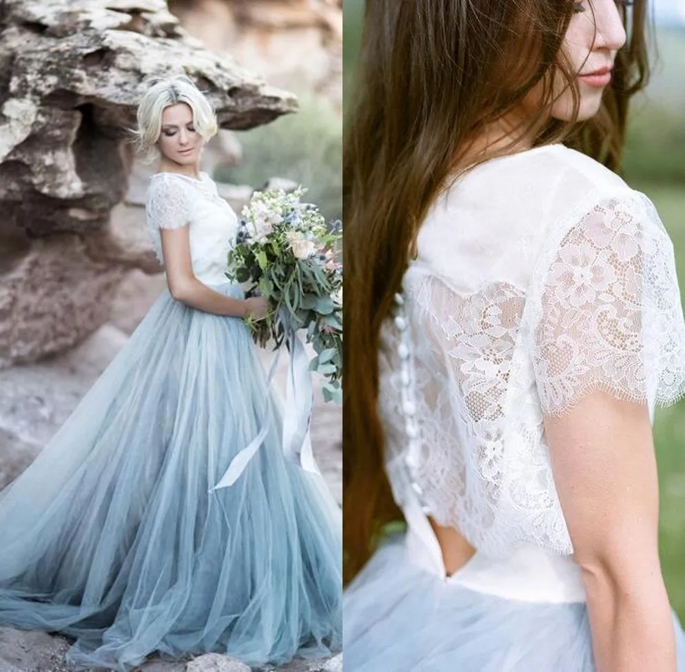 Vestido de noiva светло голубое сказочное пляжное Бохо кружевное свадебное платье 2019