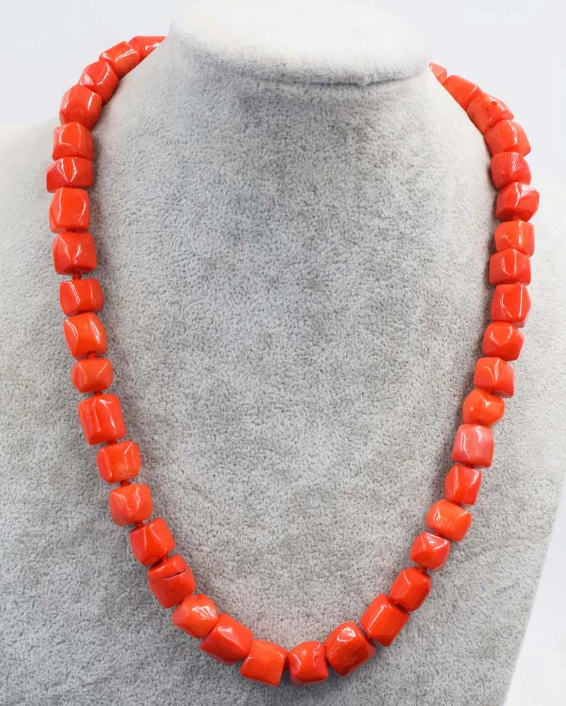 

orange coral baroque pillar 10-12mm necklace 18inch nature beads wholesale discounts FPPJ 16-20mm