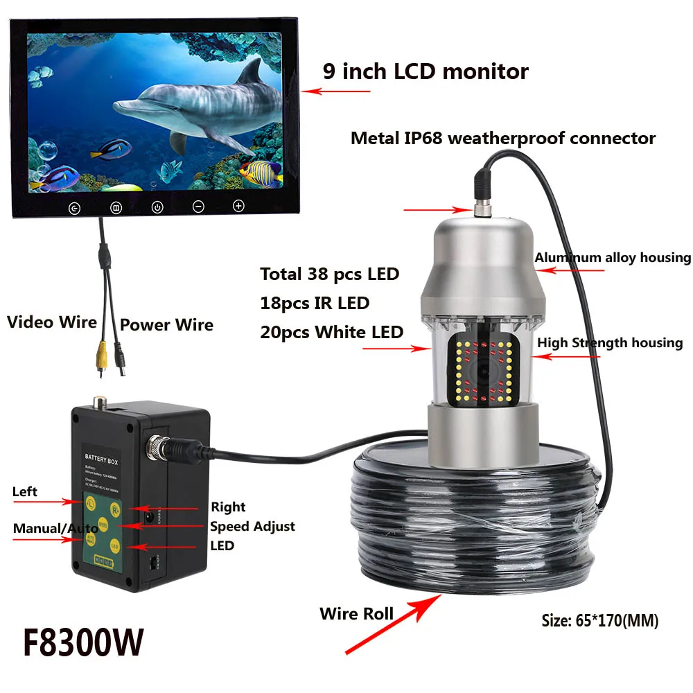 PDDHKK 9'' Inch 1000 TVL Underwater LED Night Vision Fishing Camera 20pcs White LEDs + 18pcs Infrared Lamp 360 Degree Rotating
PDDHKK 9'' Inch 1000 TVL Underwater LED Night Vision Fishing Camera 20pcs White LEDs + 18pcs Infrared Lamp 360 Degree Rotating