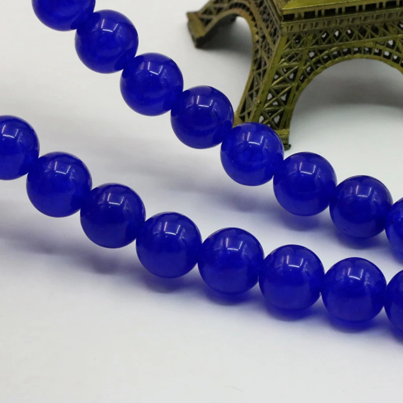 

New Fashion 10mm Deep Blue Chalcedony Round Shape Loose Beads DIY Stone Fit Women Jewelry Making Bracelet Necklace 15"