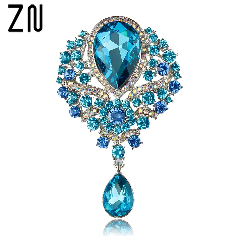 

ZN NEW Large Crystal Diamante Rhinestones Teardrop Wedding Brooch Pins in Assorted Colors For Women Girls Gift