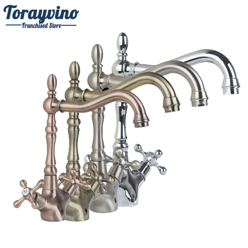 Bathroom Faucets torneiras para banheira Swivel Solid Brass hot & cold Mixer tap Antique Copper 4 color Taps Dual Handles faucet
Bathroom Faucets torneiras para banheira Swivel Solid Brass hot & cold Mixer tap Antique Copper 4 color Taps Dual Handles faucet
