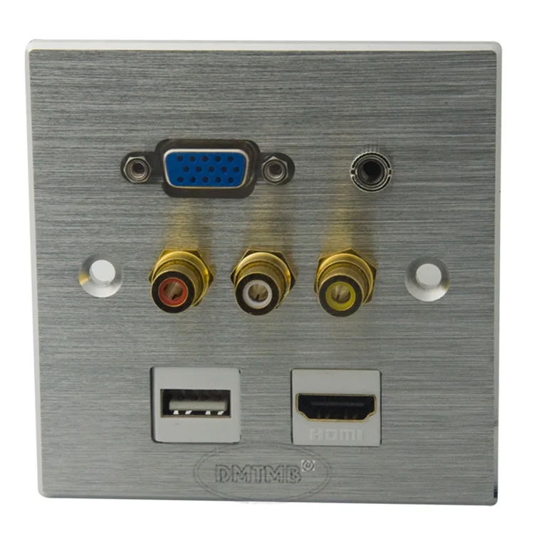 Aluminum HDMI wall plate with VGA, 3.5mm Audio, 3RCA AV, HDMI, USB and support DIY
Aluminum HDMI wall plate with VGA, 3.5mm Audio, 3RCA AV, HDMI, USB and support DIY