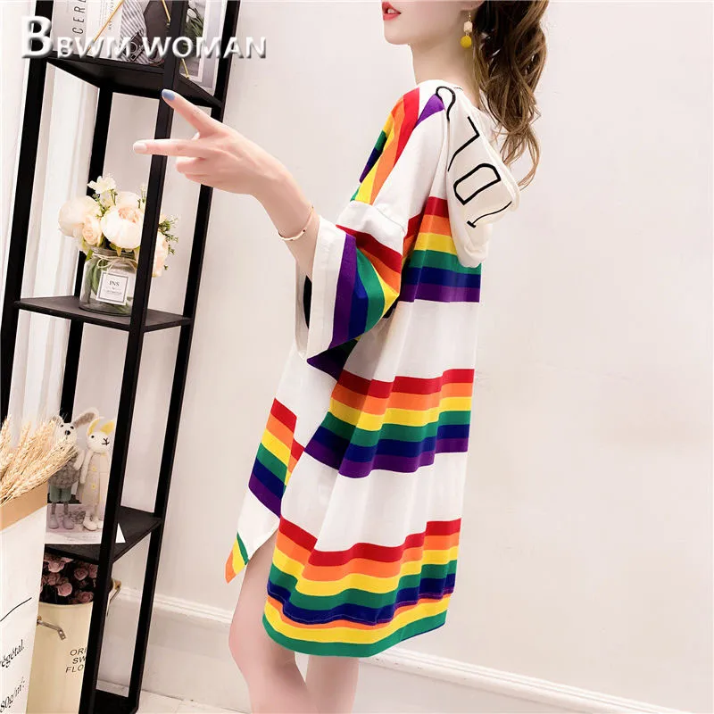 Fresh Colorful Stripe Women T Shirt Long Style Spring Fashion Female Hoodie Tee Shirts
Fresh Colorful Stripe Women T Shirt Long Style Spring Fashion Female Hoodie Tee Shirts