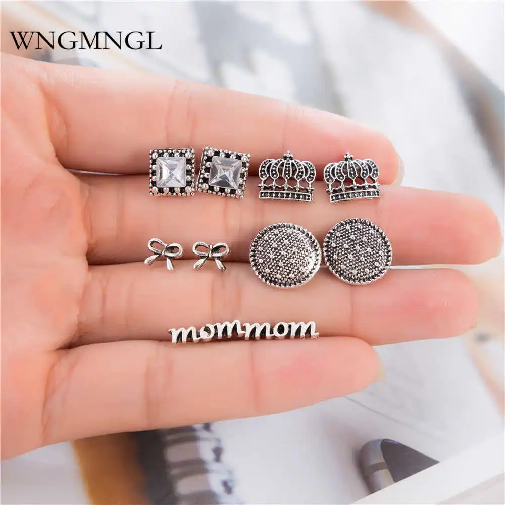WNGMNGL 5 Pairs/Set Vintage Stud Earrings Fashion Antique Sliver Geometric Mom Crown Bowknot Crystal Earrings for Women Jewelry
WNGMNGL 5 Pairs/Set Vintage Stud Earrings Fashion Antique Sliver Geometric Mom Crown Bowknot Crystal Earrings for Women Jewelry
