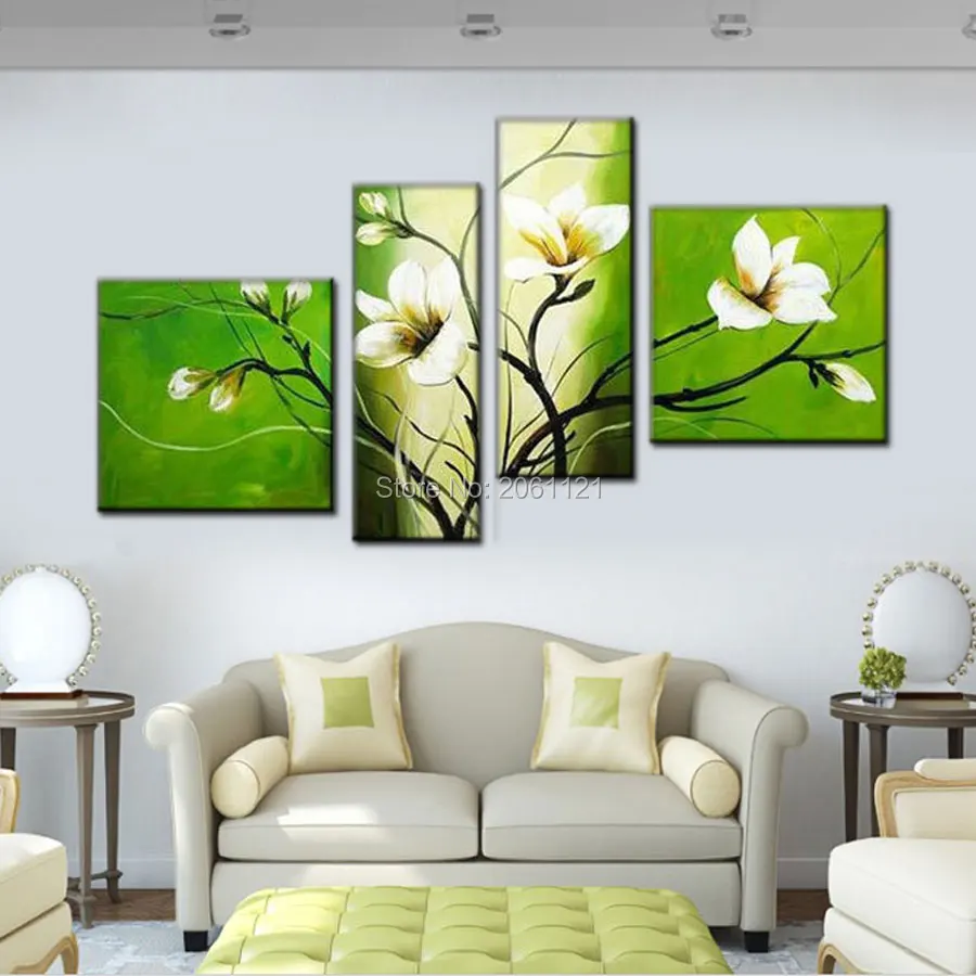 Современная абстрактная картина маслом зеленый цветок настенная живопись