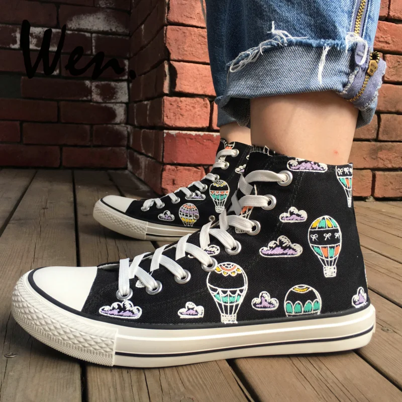 Wen Original Hand Painted Shoes Design Custom Purple Cloud Hot Air Balloon In Sky Men Women's High Top Canvas Sneakers for Gifts
Wen Original Hand Painted Shoes Design Custom Purple Cloud Hot Air Balloon In Sky Men Women's High Top Canvas Sneakers for Gifts