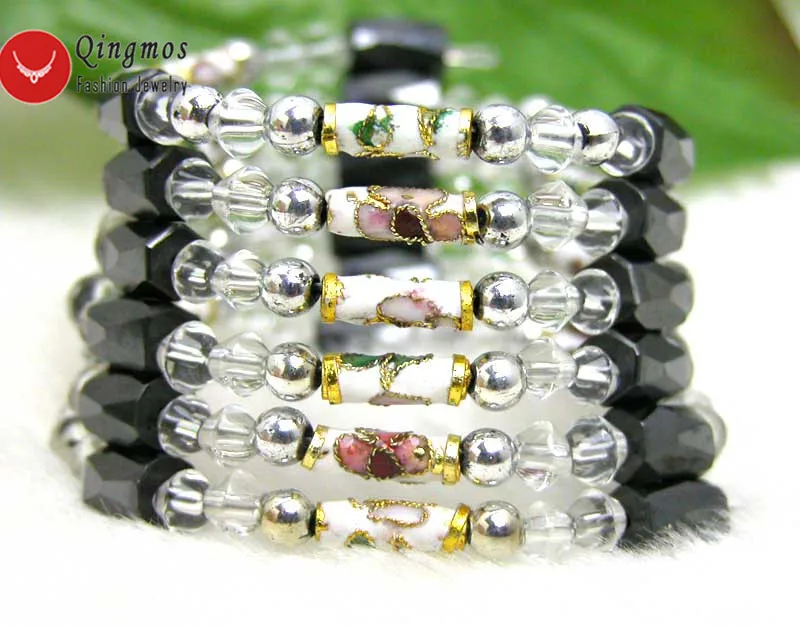 

Qingmos Trendy Cloisonne Bracelet for Women with White Cloisonne & Black Hematite Magnetic Long Necklace Bracelet Jewelry 5172