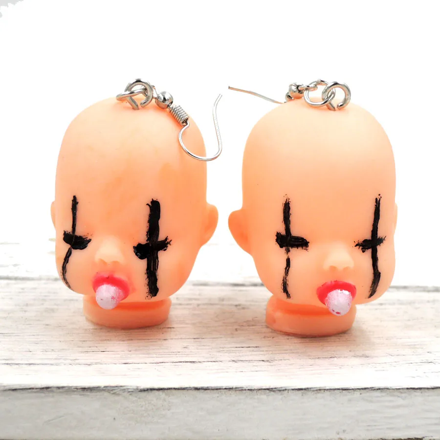 Серьги-гвоздики Kawaii жуткий ребенок кровь крест плач глаза кукольные серьги