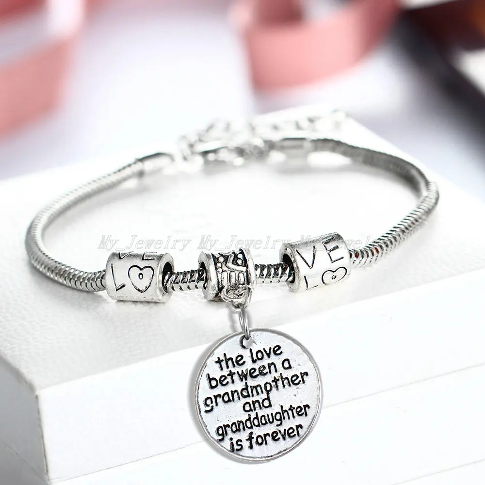 

12PC/Lot Love Between A Grandmother And Granddaughter Is Forever Charms Bracelet Bangle For Women Family Grandma Jewelry Gifts