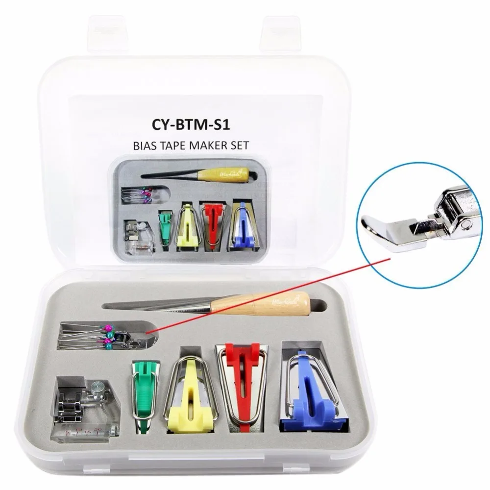 16 Pieces Fabric Bias Tape Maker Kit Set in Case for Sewing & Quilting Awl and Binder Foot Sewing Craft Tools Accessories
16 Pieces Fabric Bias Tape Maker Kit Set in Case for Sewing & Quilting Awl and Binder Foot Sewing Craft Tools Accessories