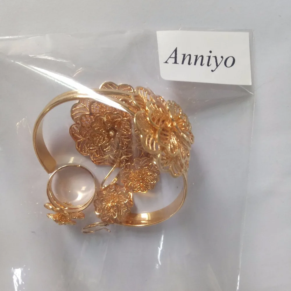 Anniyo цвета золота ювелирный набор цветок ожерелье серьги браслет кольцо