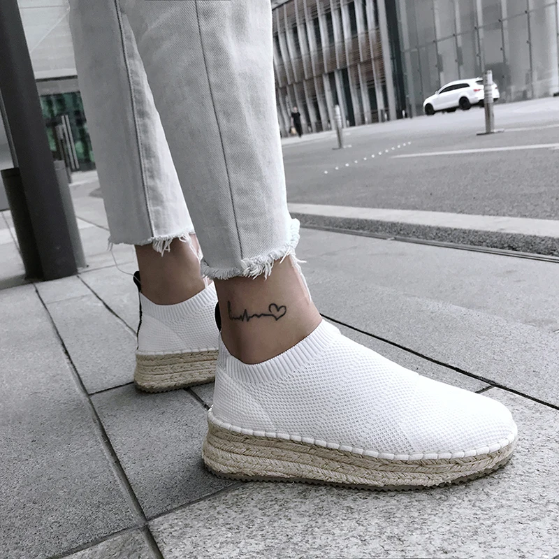 Plus Size 34-41 Women's Stretch Knitting Slip-on Flats Loafers Brand Design Hemp Leisure Comfortable Espadrilles Moccasins Shoes | Обувь