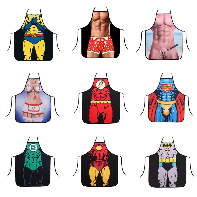 Women Sexy Kitchen Apron Funny Novelty Cotton Super Hero Man Aprons Dinner Party Cooking Apron Cuisine Pinafore for Adult 
Women Sexy Kitchen Apron Funny Novelty Cotton Super Hero Man Aprons Dinner Party Cooking Apron Cuisine Pinafore for Adult