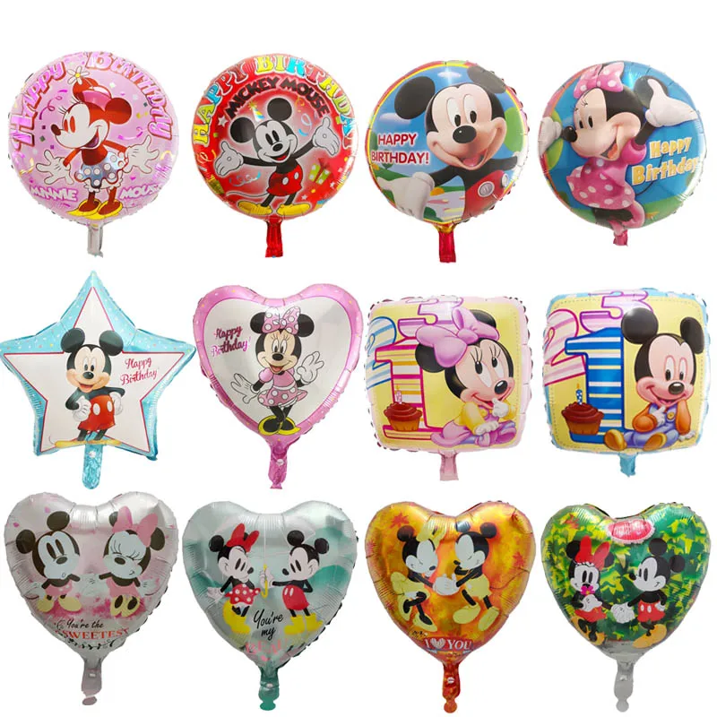 

50pcs 18inch Mickey Minnie Head Balloons Cartoon Round Heart Foil Balloon Birthday Party Decorations Kids 1st Toys Helium Globos