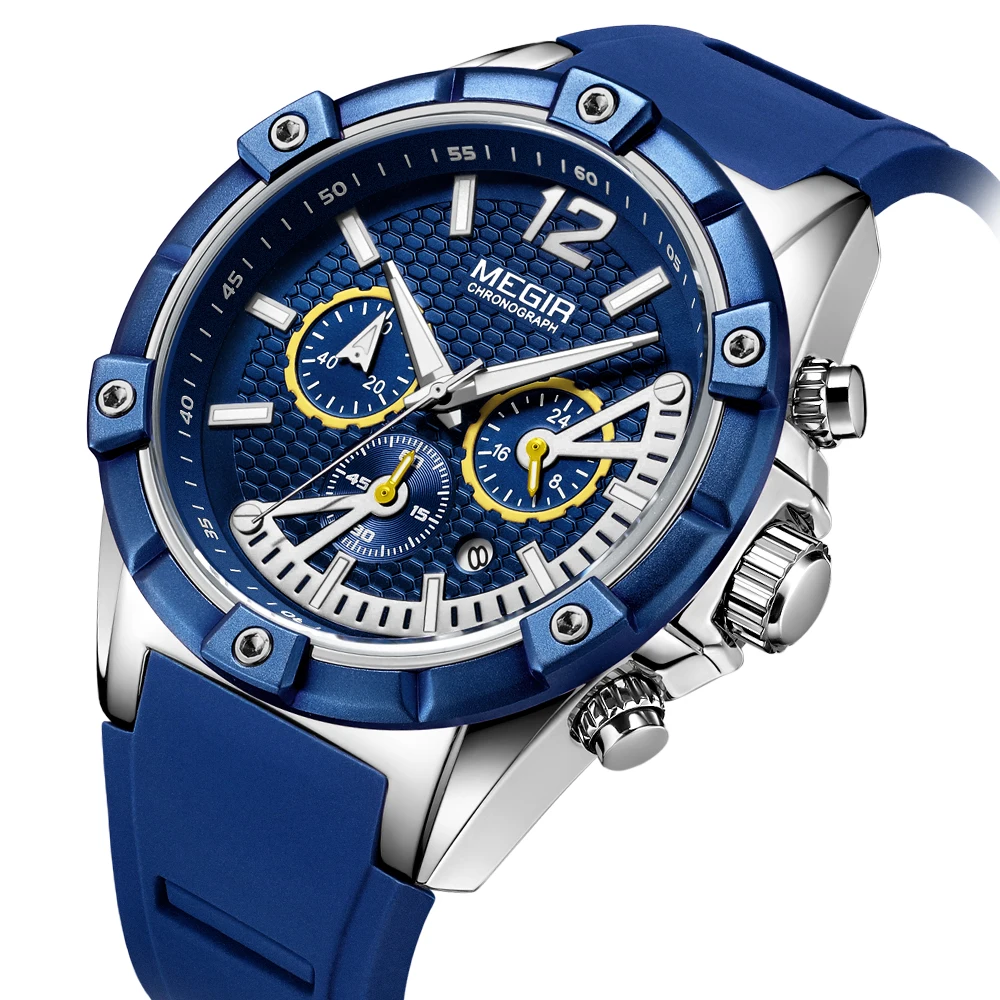 MEGIR Chronograph Men Sport Watch Fashion Silicone Army Military man's Watches Relogio Masculino Quartz Wrist Watch Clock blue
MEGIR Chronograph Men Sport Watch Fashion Silicone Army Military man's Watches Relogio Masculino Quartz Wrist Watch Clock blue