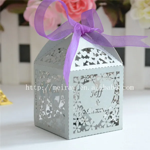 Wedding gifts for guests, silver box with purple ribbon, laser cut wedding favor box personalized
Wedding gifts for guests, silver box with purple ribbon, laser cut wedding favor box personalized
