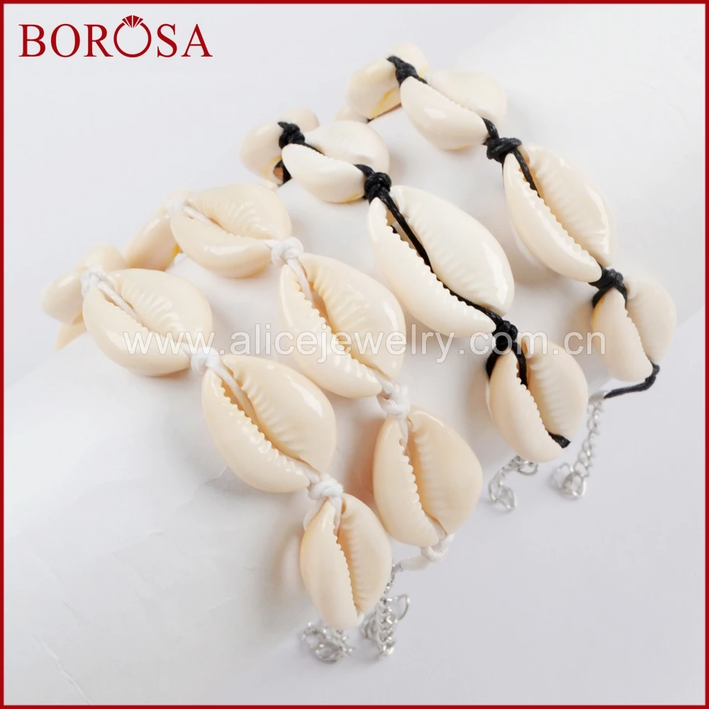 BOROSA 10 шт. новые 8-дюймовые браслеты с шестью Cowrie ракушки шармы черные/белые