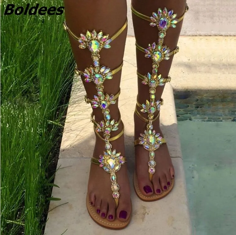 Trendy Design Buckle Straps Flat Sandals Woman Knee High Rhinestone Gladiator Sandal Boot Bohemia Style Crystal Beach Shoes
Trendy Design Buckle Straps Flat Sandals Woman Knee High Rhinestone Gladiator Sandal Boot Bohemia Style Crystal Beach Shoes