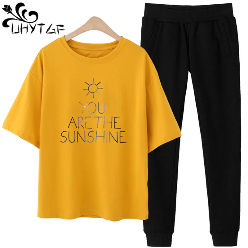 UHYTGF Spring 2 piece set women Fashion loose two piece set top and pants Short sleeve Top with pants Casual women tracksuit1271
UHYTGF Spring 2 piece set women Fashion loose two piece set top and pants Short sleeve Top with pants Casual women tracksuit1271