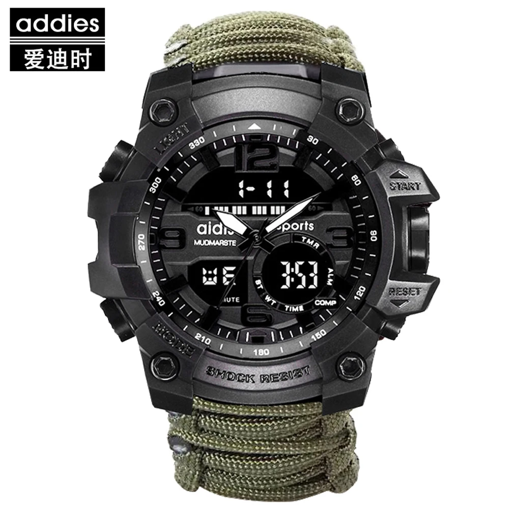 Addies Sports Watches Dual Display Analog Digital LED Luminous Electronic Quartz Wristwatches Waterproof Swimming Military Watch | Наручные