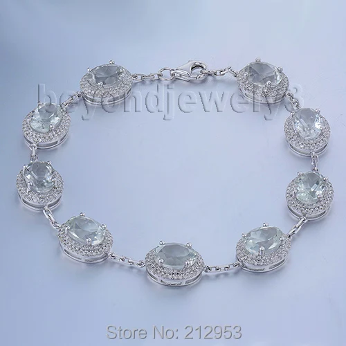 

Vintage Real Diamond Oval 6x8mm 14kt White Gold Natural Green Amethyst Bracelet , Gemstone Bracelet Jewelry