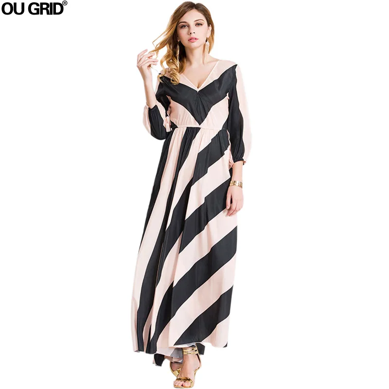 Women Chiffon Dress New Arrivals Deep V-neck Long Sleeve Autumn Dress Striped Patchwork Fashion Casual Maxi Long Dresses
Women Chiffon Dress New Arrivals Deep V-neck Long Sleeve Autumn Dress Striped Patchwork Fashion Casual Maxi Long Dresses