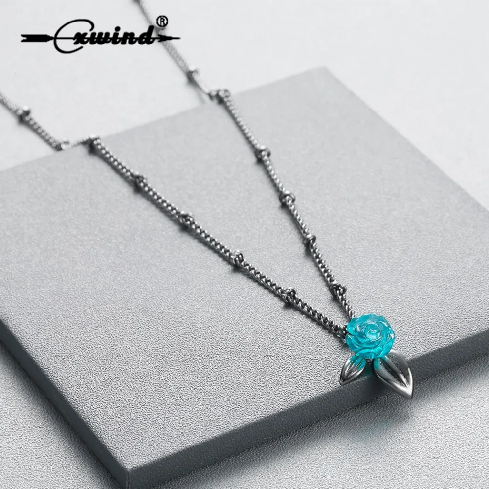 Cxwind New Retro Blue Rose Necklaces & Pendants Black Leaf Long Chain Jewelry Rose Flower Choker Necklace Pendant for Women Gift
Cxwind New Retro Blue Rose Necklaces & Pendants Black Leaf Long Chain Jewelry Rose Flower Choker Necklace Pendant for Women Gift