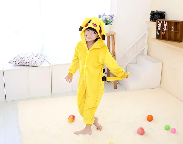 Детские костюмы-комбинезон Pokemon Pikachu зимняя Фланелевая пижама с животными для