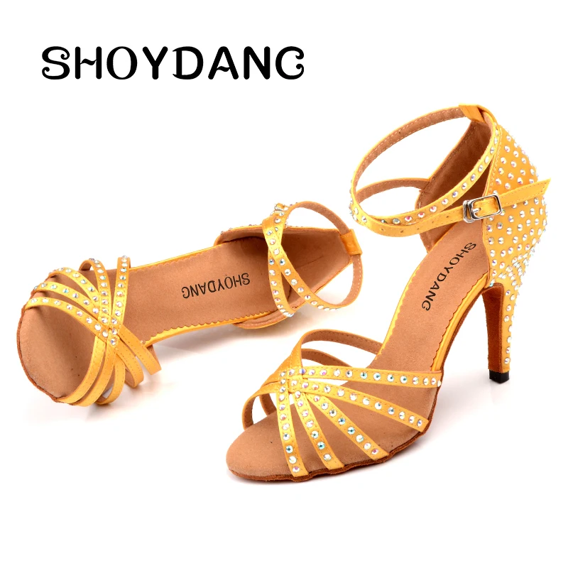 SHOYDANC Yellow Blue Satin Latin dance shoes Women Rhinestones Ballroom dancing shoes Salsa Party Dance Sandal shoes heels 10cm
SHOYDANC Yellow Blue Satin Latin dance shoes Women Rhinestones Ballroom dancing shoes Salsa Party Dance Sandal shoes heels 10cm