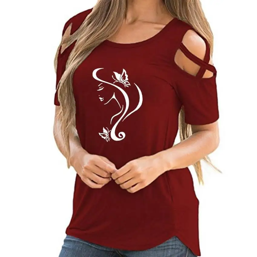 Fashion Bandage Off Shoulder T-Shirt For Women Girl Face Butterfly Letters Print Tshirt T-Shirt Tops Cute Graphic
Fashion Bandage Off Shoulder T-Shirt For Women Girl Face Butterfly Letters Print Tshirt T-Shirt Tops Cute Graphic
