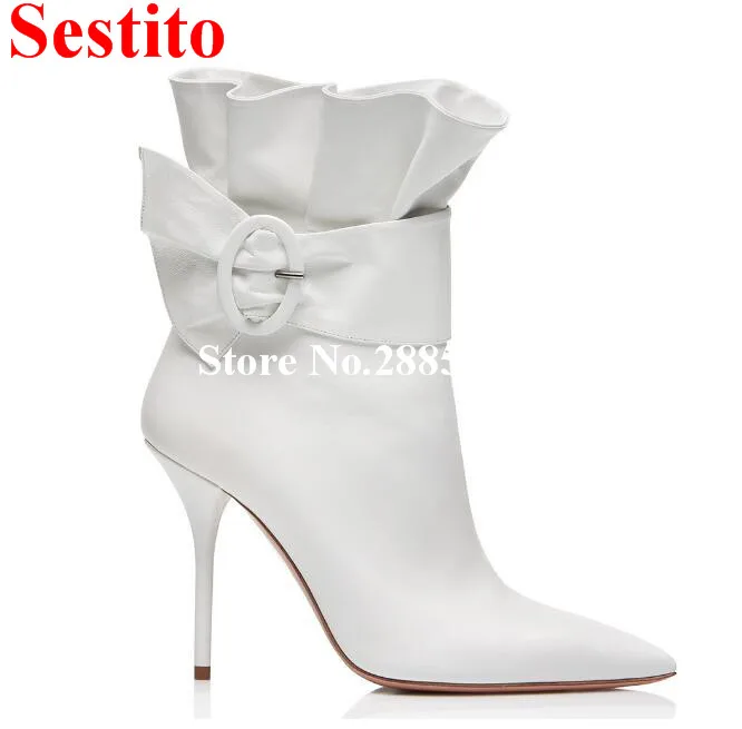 Sestito Unique Design Pleated Big Buckle Strap Boots Women Stiletto Heel Pointed Toe Elegant Lady Banquet Party Women Dress Shoe
Sestito Unique Design Pleated Big Buckle Strap Boots Women Stiletto Heel Pointed Toe Elegant Lady Banquet Party Women Dress Shoe