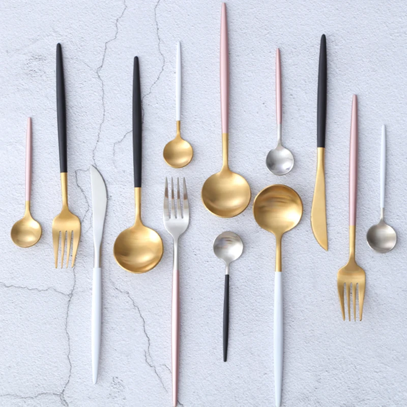 KTL 4Pcs Golden Cutlery Set Wedding Silver Dinnerware Set Dinner Forks Knives Scroops 18/10 Stainless Steel Black Silverware Set
KTL 4Pcs Golden Cutlery Set Wedding Silver Dinnerware Set Dinner Forks Knives Scroops 18/10 Stainless Steel Black Silverware Set