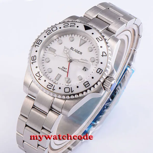 40mm bliger white dial GMT Ceramic Bezel sapphire glass automatic mens watch 191
40mm bliger white dial GMT Ceramic Bezel sapphire glass automatic mens watch 191