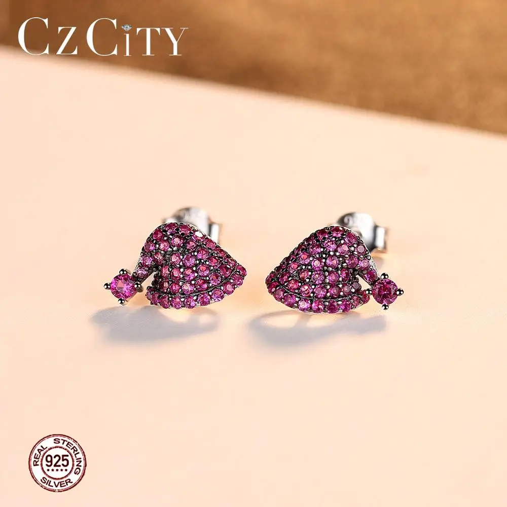 CZCITY забавная шляпка Форма красная шпинель драгоценный камень серьги-гвоздики